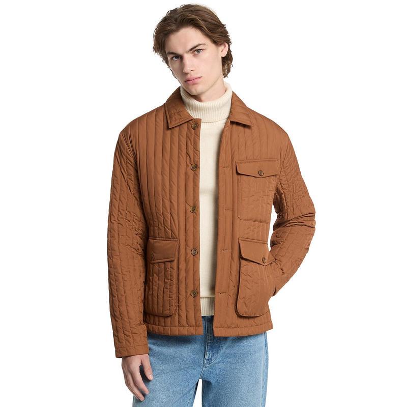 Overseas Purchasing Michael Kors Men's Jacket Lightweight Multi-Pocket Vertical Stripe Quilted Pointed Collar