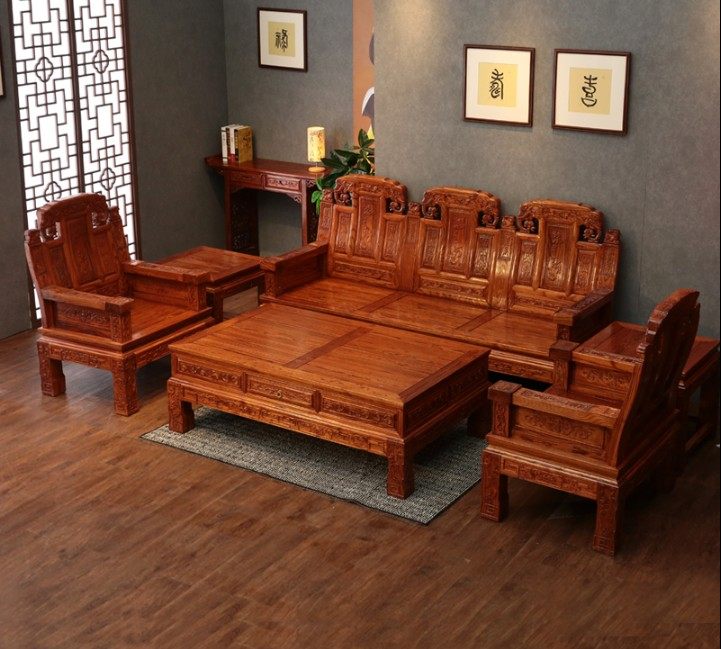 Fortune Rolling Elephant Head Fulu Shouxi Sofa Company Living Room Elm Sofa Combination Solid Wood Five-piece Set