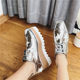 Star platform shoes women's thick bottom 2022 spring new wedge heel square toe silver casual lace up casual shoes