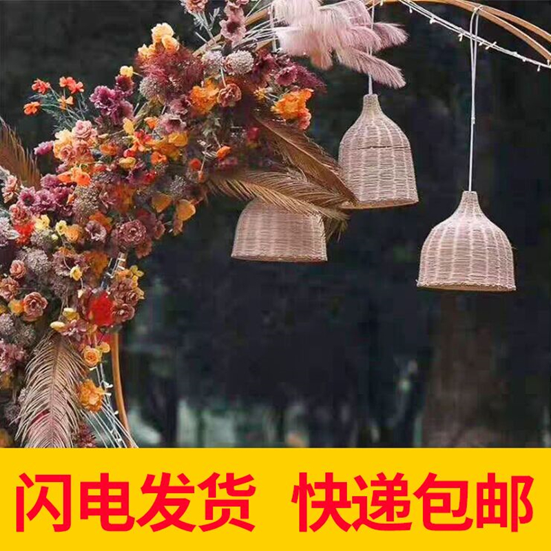 Wedding props Forest bamboo woven rattan wine glass lantern Outdoor wedding decoration Window hanging ceiling decoration rattan chandelier