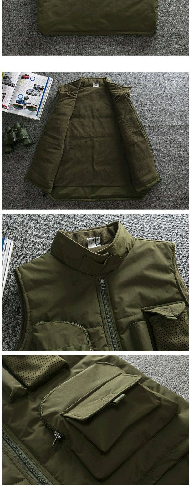 Mùa thu và mùa đông mẫu nam và nữ Hàn Quốc chụp ảnh vest nhiều túi áo chiến thuật áo vest cộng với áo vest nhung ấm áp áo khoác nam thu đông