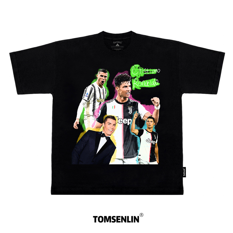 Tomsenlinc Cristiano Ronaldo Kangli Printed American Retro Portrait T-Shirt Short Sleeve Tomsenlinc Cristiano Ronaldo Kangli Printed American Retro Portrait T-Shirt Short Sleeve
