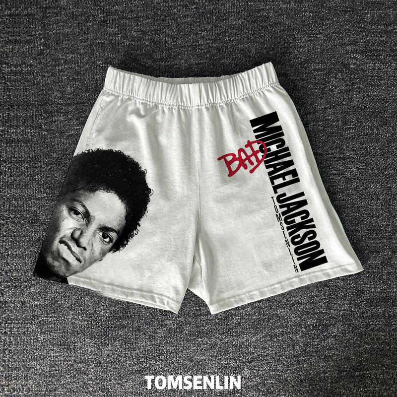 Tomsenlin Pays Tribute to Michael Jackson with American Retro Style Pure Cotton Loose-Fitting Sports Shorts