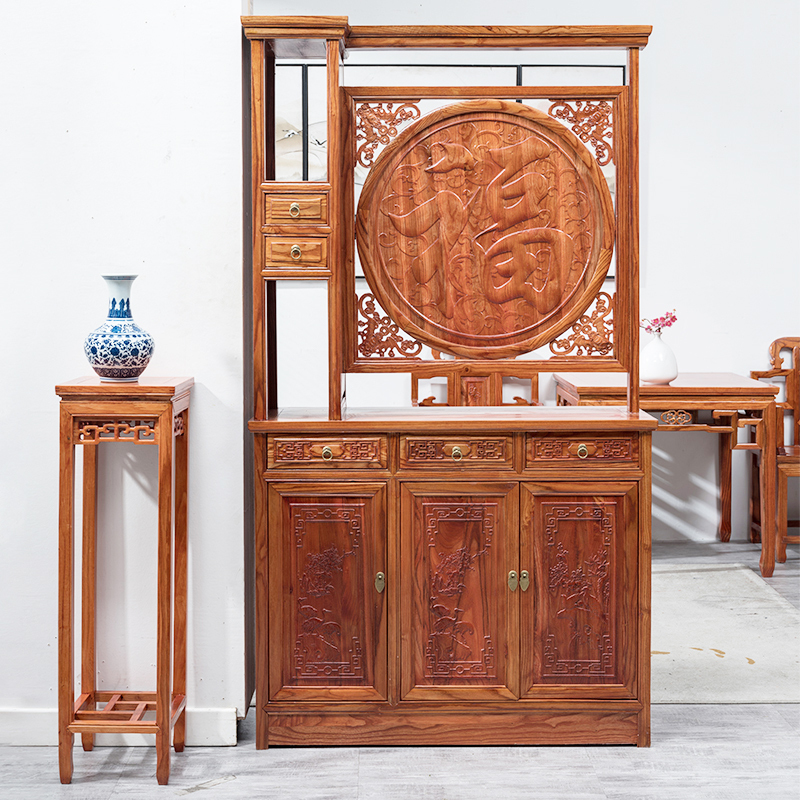 New Chinese-Style Entryway Foyer Cabinet Combination Partition Living Room Shoe Cabinet Solid Wood Double-Sided Hall Entrance Screen with "Fu" Character Cabinet