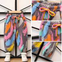 2022 New Boys Casual Sports Pants Children Pure Cotton 100 Hitch Pants Mid Children Spring And Autumn Graffiti Long Pants Tide