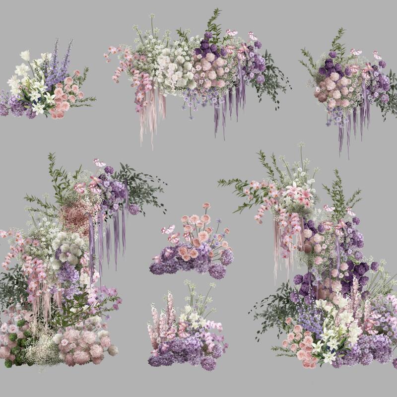 Niche Outdoor Horn-Shaped Pink-Purple Wedding Floral Art Ps Layered Material Vector Design-97