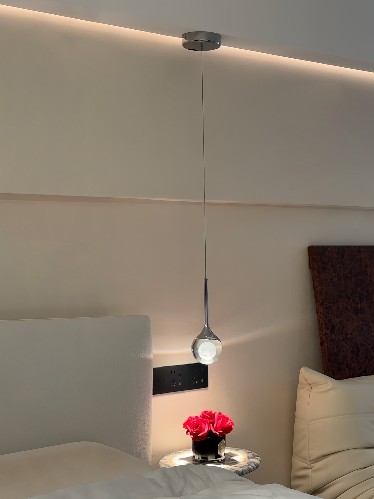 Small Moon Lamp Bedside Pendant Light Nordic Bedroom Bedside Lamp Atmosphere French Italian Style Room Cabinet Pendant Line Creative Lamp