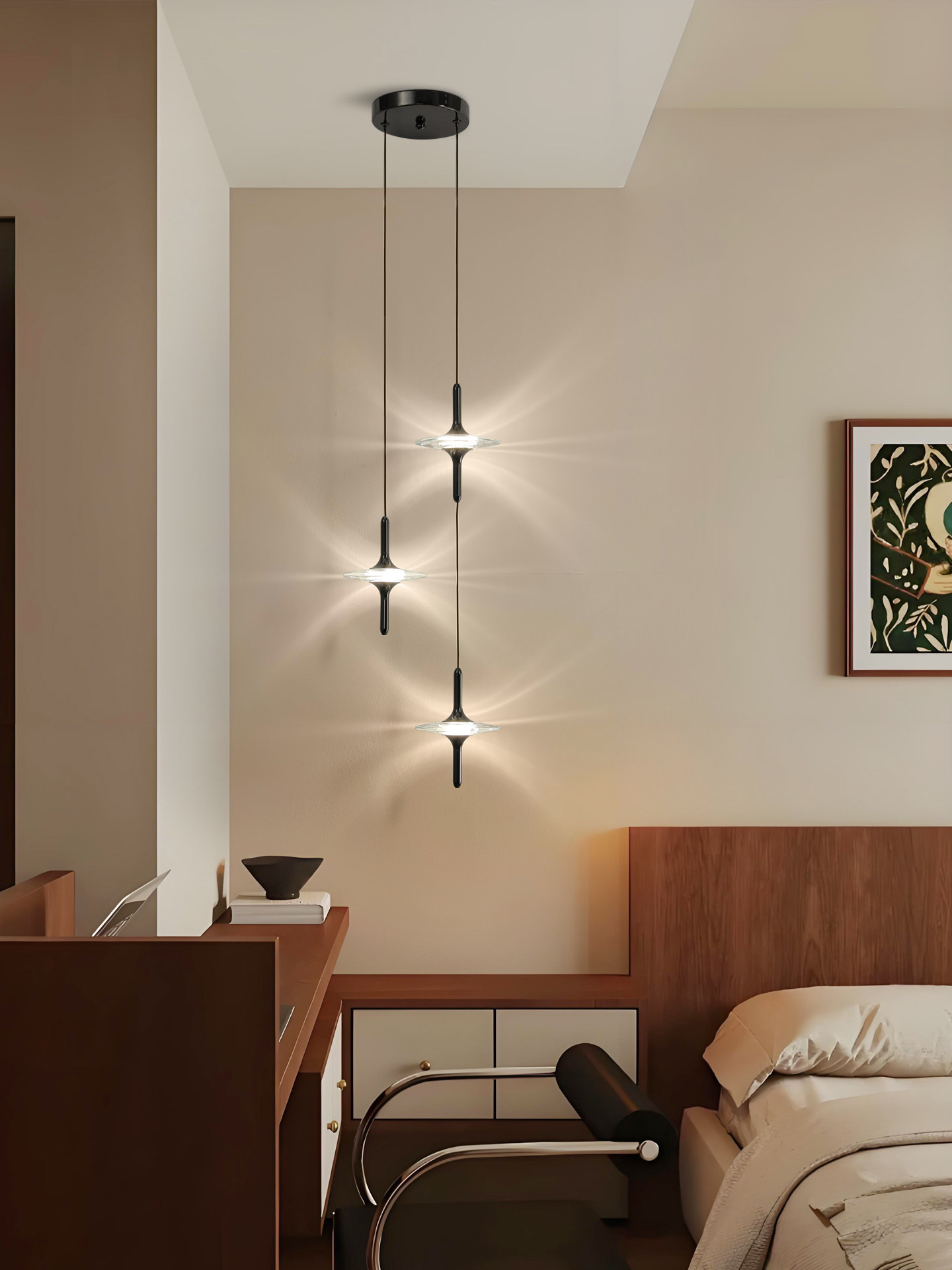 2026 New Bedside Small Chandelier Crystal Light Luxury High-End Eye Protection Bedroom Room Entrance Bar Counter Pendant Lighting