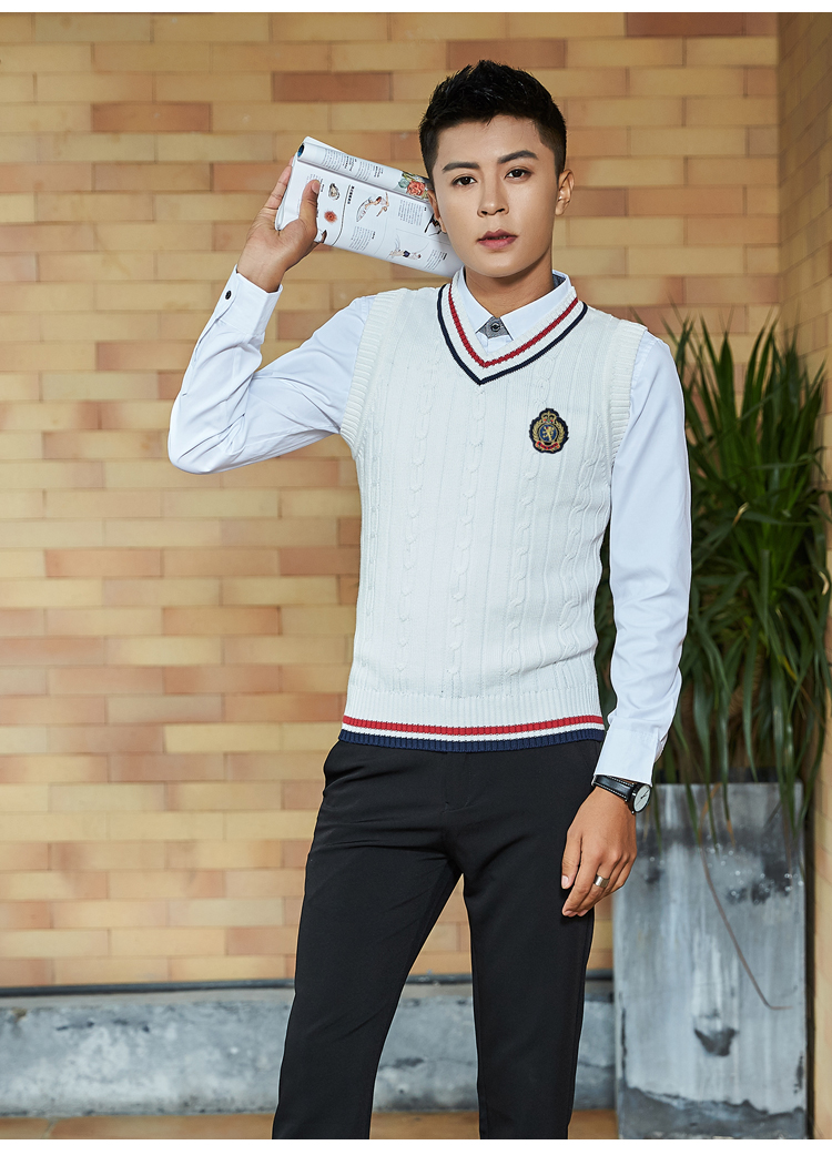Áo len cổ chữ V nam sinh viên áo len không tay vest nam vest cotton len phiên bản Hàn Quốc của tuổi trẻ đại học ao ba lo nam