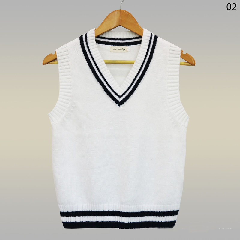 College Style Knitted Sleeveless Sweater Vest Student Sweater Vest Pure Cotton White Women's Knit Vest for Teenagers