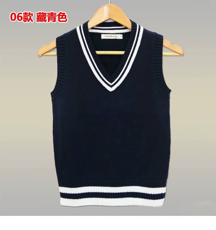 Mùa thu đông không tay áo len nam cổ chữ V đan áo len đại học gió len vest tóc vest vai sinh viên cotton vest vest khoác nam
