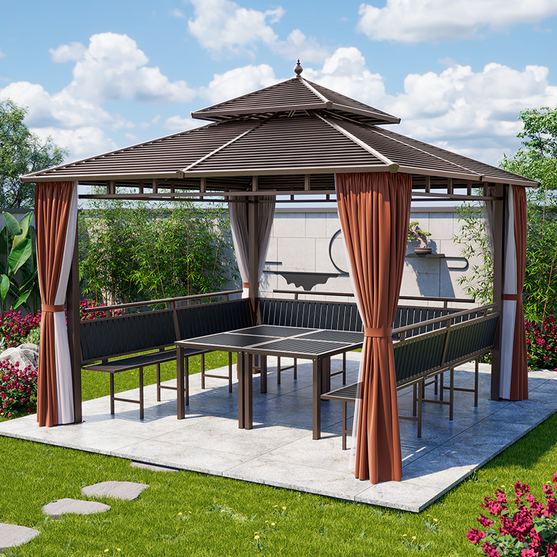 Outdoor Gazebo with Galvanized Roof, Tent, Villa, Courtyard, Garden, Terrace, Scenic Area, Leisure Sunshade, Large Canopy