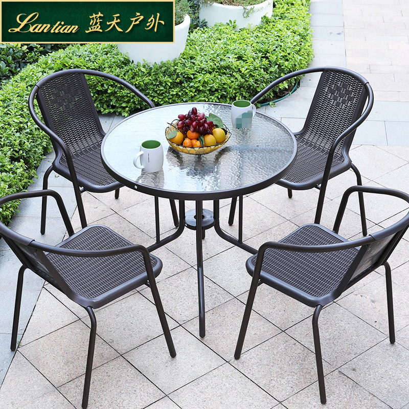 Outdoor table and chair umbrella balcony courtyard chair wrought iron coffee rattan table and chair three-five-piece combination outdoor leisure rattan chair