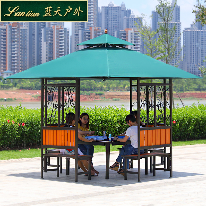 Outdoor gazebo solid wood gazebo outdoor anti-corrosion wooden house mobile four-corner garden courtyard iron pavilion sunshade furniture