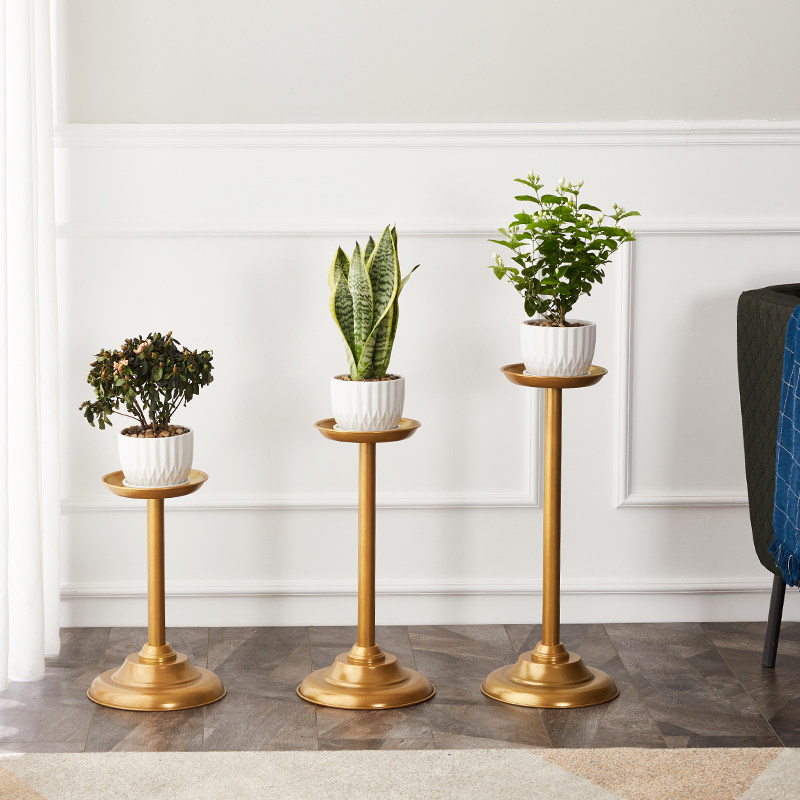 Floor-to-ceiling net red flower stand flower pot stand Nordic simple wrought iron golden flower stand green dill stand Roman column metal candle holder