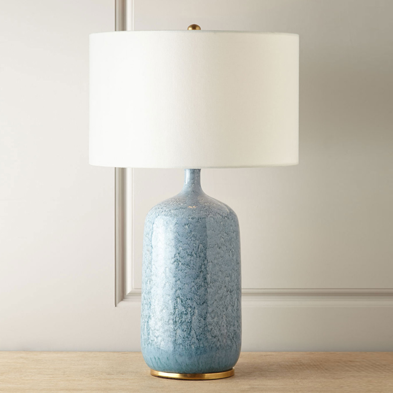 American ceramic table lamp bedroom bedside lamp living room creative warm light simple country personality blue water pattern table lamp s