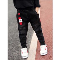 Boys jeans spring and autumn pants 2021 new Korean version of shrink-cut autumn and winter black pants casual stretch pants tide