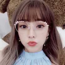 Japanese literature and art small fresh net red myopia glasses frame female pink flower round face retro glasses frame Ultra-light pure titanium