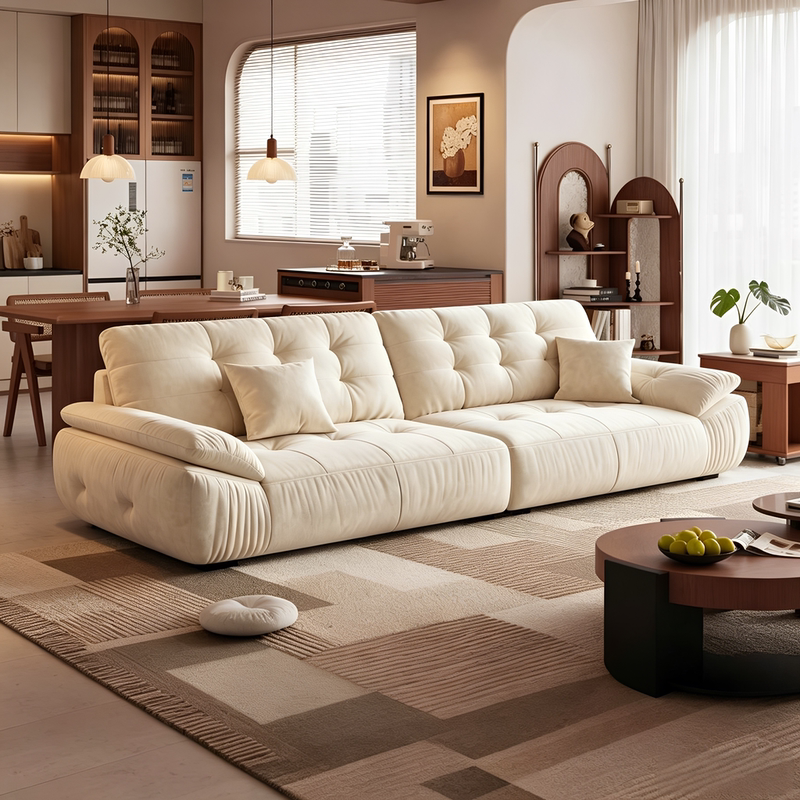 French-Style Cream Chenille Cloud Hug Bear Sofa for Living Room, Apartment, Guesthouse, Small Apartment, Straight-Row Sailboat Sofa