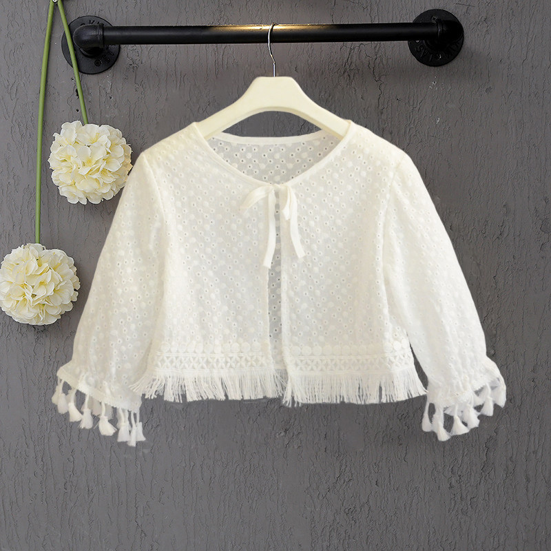 Girls pure cotton shawl small coat 2019 summer new white dress for children with thin air sunscreen