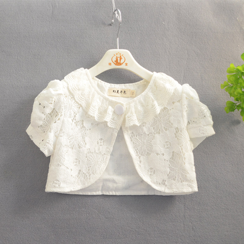 Girls short-sleeved shawl summer thin children's soft small coat princess skirt with baby girl white lace waistcoat