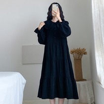 Pregnancy Woman Dress Spring Dress 2022 New Doll Collar Pregnant Woman Skirt Spring Black Long Sleeve Big Code Dress Pregnant Woman