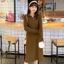 Pregnant woman with dress and autumn winter style Fashion Minus age Spicy Mother Knitted Skirt Winter Spanish dresses Long pregnant woman sweaters dress