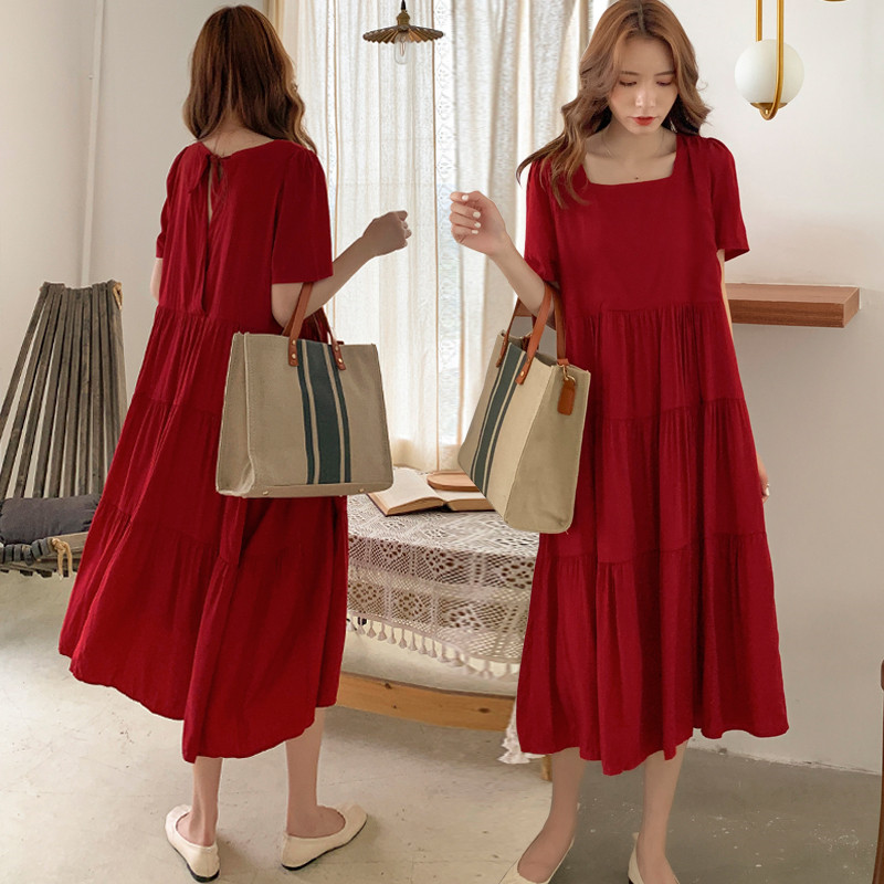 Maternity dress Spring and summer dress top fat plus size maternity dress Summer small black dress V-neck short sleeve summer dress