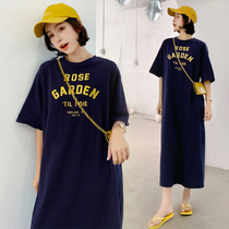 Maternity top summer summer skirt Long over-the-knee Western style cotton T-shirt Maternity summer short-sleeved T-shirt women