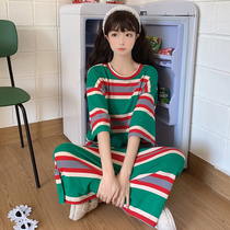 Plus Size Maternity Dress Summer 200 Jin Long Striped T-shirt Summer Short Sleeve Round Neck Cotton Maternity Dress