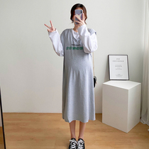 Pregnancy Woman Dress Spring Autumn style Jacket Foreign Air Tide Mother Pure Cotton T Shirt Dresses Loose Letter Long Sleeves Slim Fit Autumn Dress