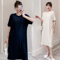 Pure cotton pregnant womens blouses Summer short sleeve t-shirt loose in medium length Korean version Tidal Surrogacy Maternity dress Summer T-shirt Lions dress