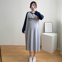 Pregnancy Woman Dress Autumn blouses 2021 New womens fall Long sleeves T-shirt dress medium length pure cotton pregnant woman Lions dress