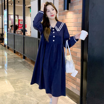 Pregnancy Woman Dress Fall Temperament Skirt 200 Catty Weight Reduction Age Fall Long Sleeves Slim Fit Dress Pregnant Woman Long Skirt