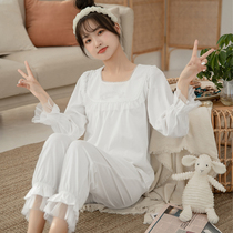 Pure Cotton Pyjamas Woman 2022 New Spring Autumn Senior Sensation White Cute Fairy Princess Wind Home Conserved Two Sets