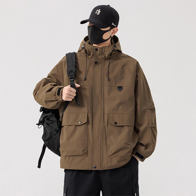 Men's New Trendy Large Size Spring Casual Outdoor Hiking Hooded Jacket Windproof Workwear Plus Size Coat