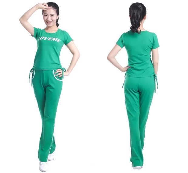 Trang phục thể thao nguyên bản của Yang Liping phù hợp với trang phục khiêu vũ ngắn tay vuông mới tập thể dục ngoài trời mùa xuân và mùa hè - Thể thao sau quần đùi thể thao