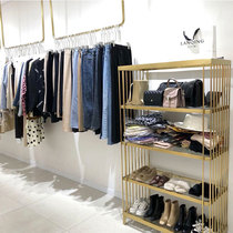 Custom clothing store stainless steel display rack bag storage rack Womens store decoration brushed silver high-end floor shoe rack