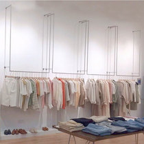 Custom womens clothing store stainless steel display rack Silver brushed wall-mounted shelves Childrens clothing store decorative wall hangers