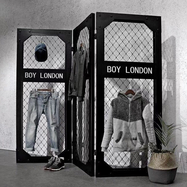 Men's Clothing Shop Iron Art Folding Partitions Screen Display Rack Clothing Store Loft Industrial Wind Iron Mesh Shop Windows Showcase of Island