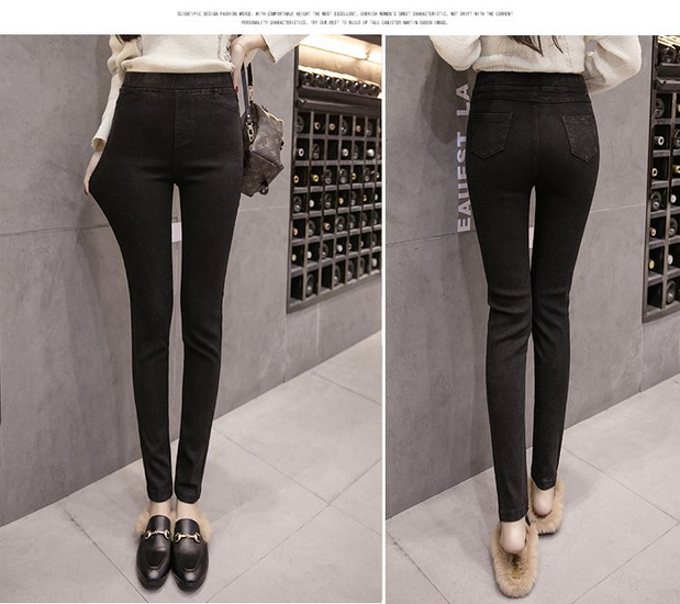 Quần legging size lớn mặc quần lửng cạp cao mùa thu và mùa đông cộng với nhung dày mới to béo quần mm chân quần đã mỏng quần ống suông nữ