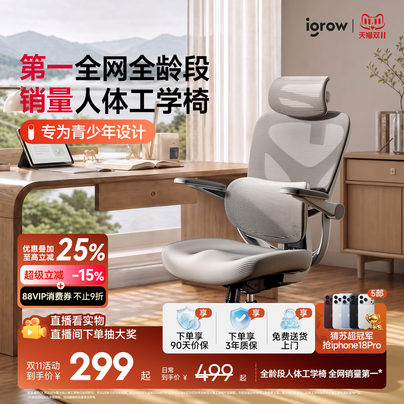 Igrow Youth Learning Chair Ergonomic Chair Comfortable Office Chair Desk Seat Computer Chair