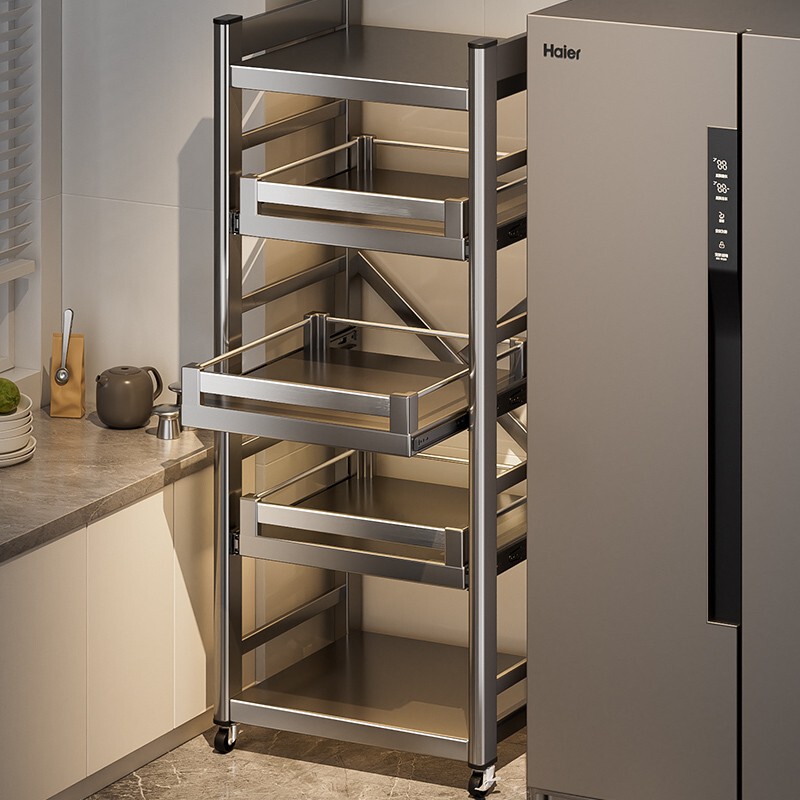 Kitchen Gap Storage Rack, Multi-Layer Corner Cabinet Next to the Refrigerator, Side Gap Storage Cabinet with Pull-Out Drawers