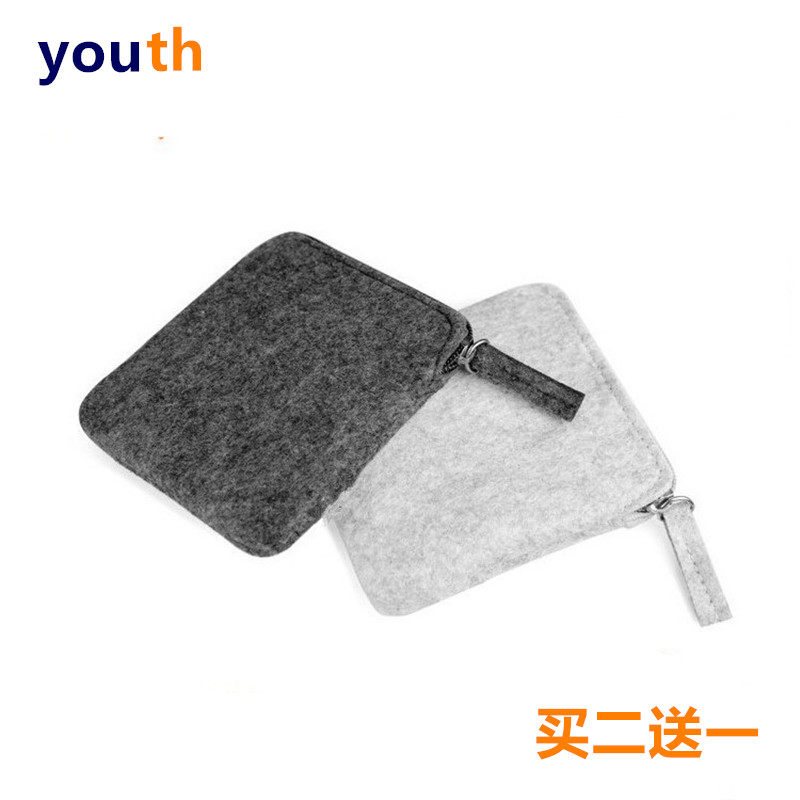 Japan-ROK original felt zero-wallet female handmade pull-up felt solid coin bag casbag containing bag small wallet man