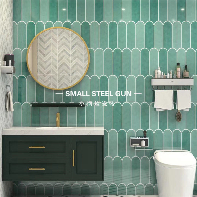 Nordic ins net red tile kitchen bathroom green pink feather handmade brick toilet fan wall tile