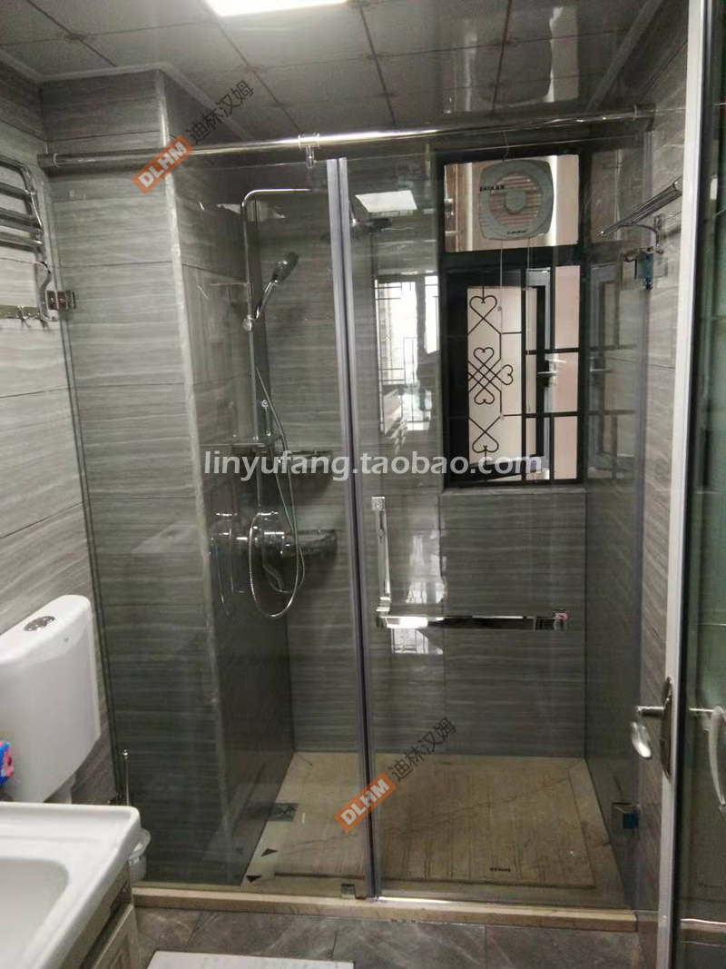 Custom powder room partition A shape shower room frameless cover door Bathroom dry and wet separation glass flat door