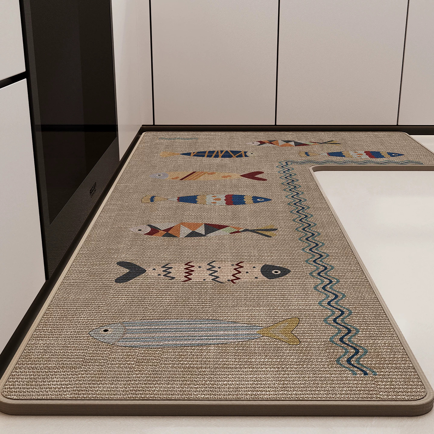 Japan imported L-shaped foot mat linen kitchen floor mat