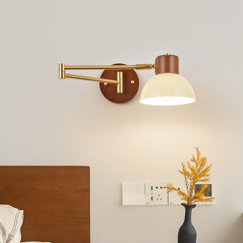 Wall Lamp, Antique Style Bedroom Bedside Wall Lamp, Movable Swing Arm Lamp, Cream Style Folding Telescopic Study Lamp