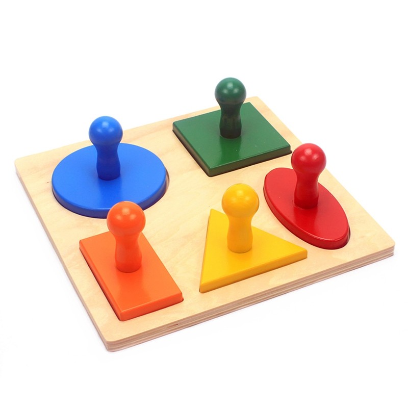 Mon Teaching Aids Wooden Large Geometric Shapes Hand Grip Board Children Early Education Puzzle Learning Toys 1-3 Young Children