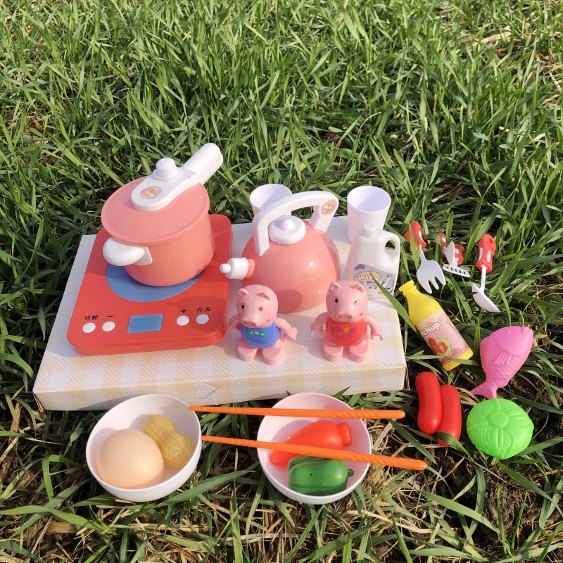 2021 new cute little pig mini kitchen experience playing house wine boys and girls puzzle cooking fun toys